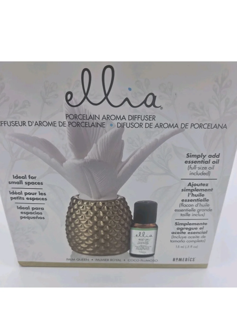Homedics Porcelain Aroma Diffuser Small Spaces Palm Queen Rise Up Oil New